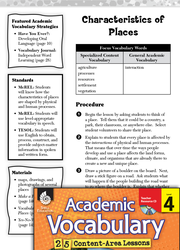 Characteristics of Places: Academic Vocabulary Level 4