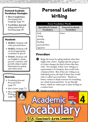 Personal Letter Writing: Academic Vocabulary Level 4