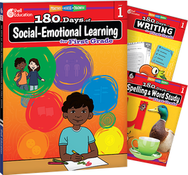 180 Days™: Social-Emotional Learning, Writing, & Spelling Grade 1: 3-Book Set