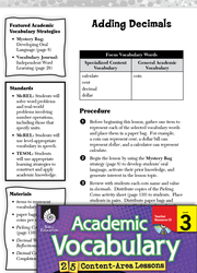 Adding Decimals: Academic Vocabulary Level 3