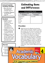 Estimating Sums and Differences: Academic Vocabulary Level 4