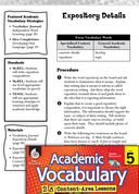 Expository Details: Academic Vocabulary Level 5