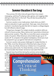 Test Prep Level 4: Summer Vacation Comprehension and Critical Thinking