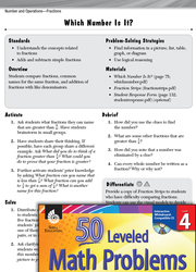 Number and Operations with Fractions Leveled Problems: Equal, Greater, Less Than