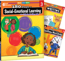 180 Days Social-Emotional Learning, Writing, & Spelling Grade 3: 3-Book Set