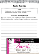 Sarah, Plain and Tall Reader Response Writing Prompts