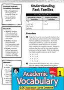 Understanding Fact Families: Academic Vocabulary Level 1