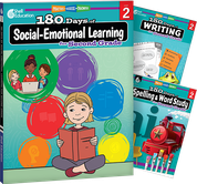 180 Days™: Social-Emotional Learning, Writing, & Spelling Grade 2: 3-Book Set