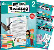 180 Days™: Reading 2nd Ed, Writing, Spelling, & Language Grade 2: 4-Book Set